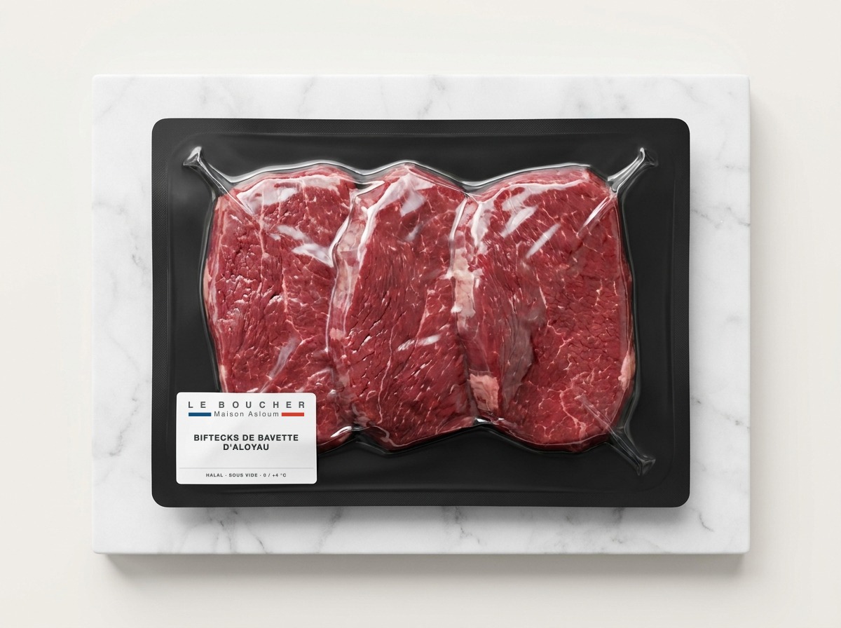 Biftecks de bavette d'Aloyau halal sous vide
