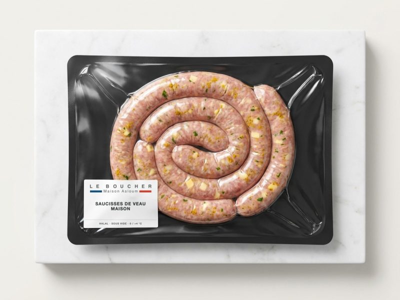 Saucisses de veau Maison (curry, provençale, fromage) halal sous vide