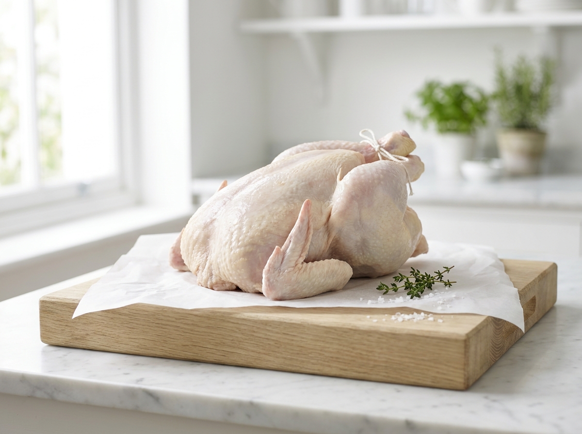 Poulet prêt à cuire halal, hors du pack
