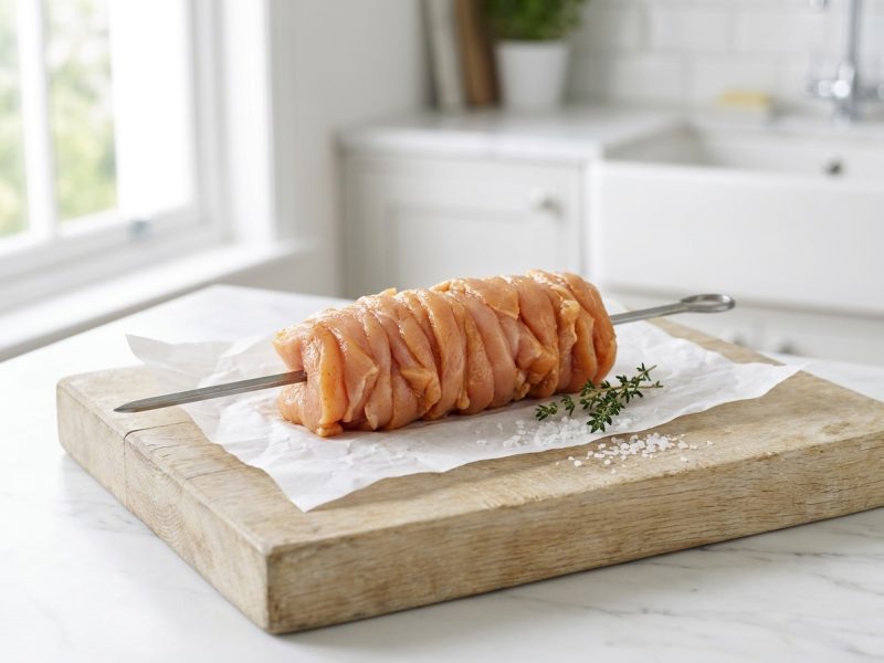 Broche de Volaille Marinée halal, hors du pack