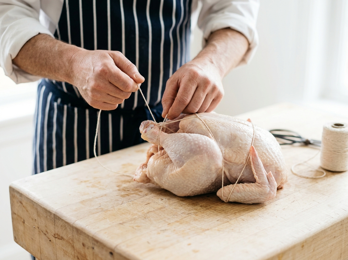 Brider un poulet avant de le rôtir