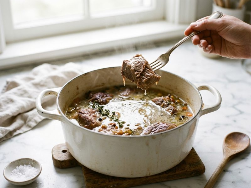 La cuisson douce d’un bas morceau, le collagène qui fond