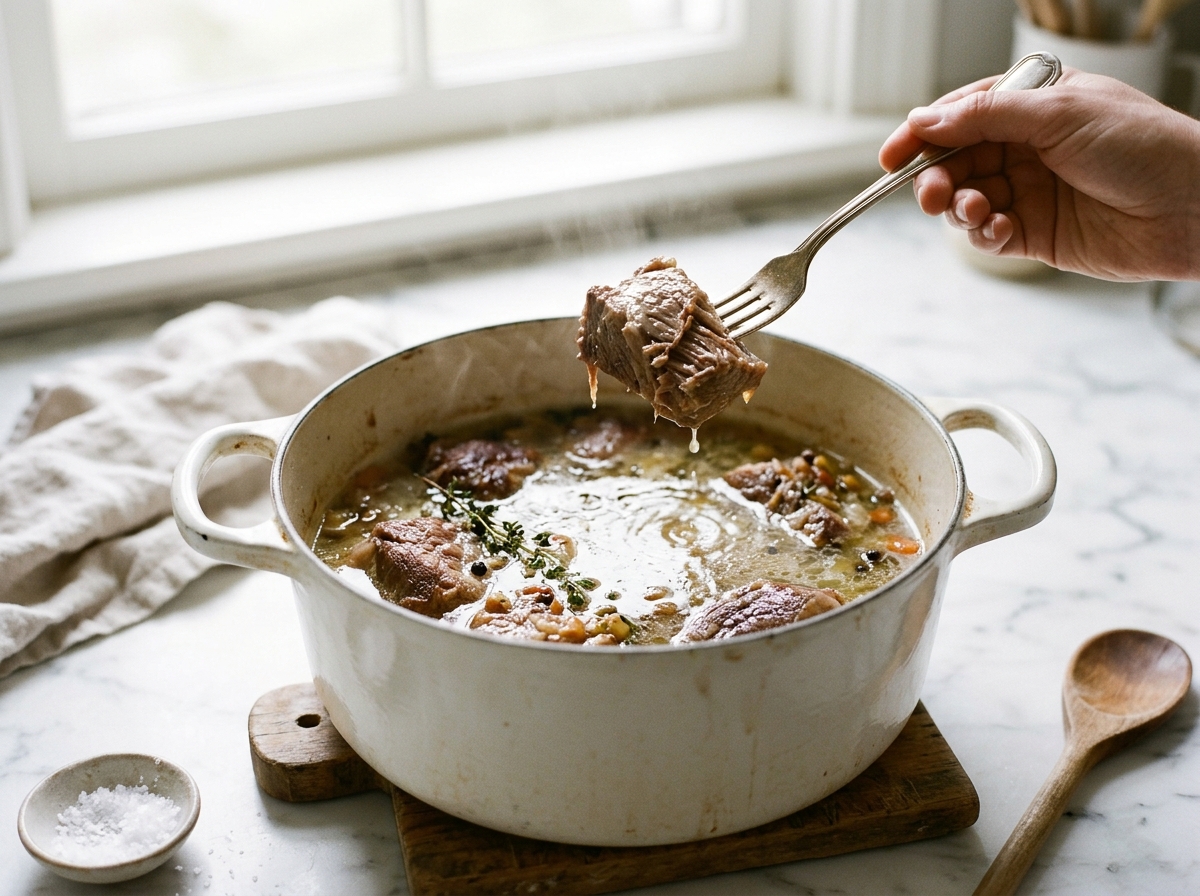La cuisson douce d’un bas morceau, le collagène qui fond