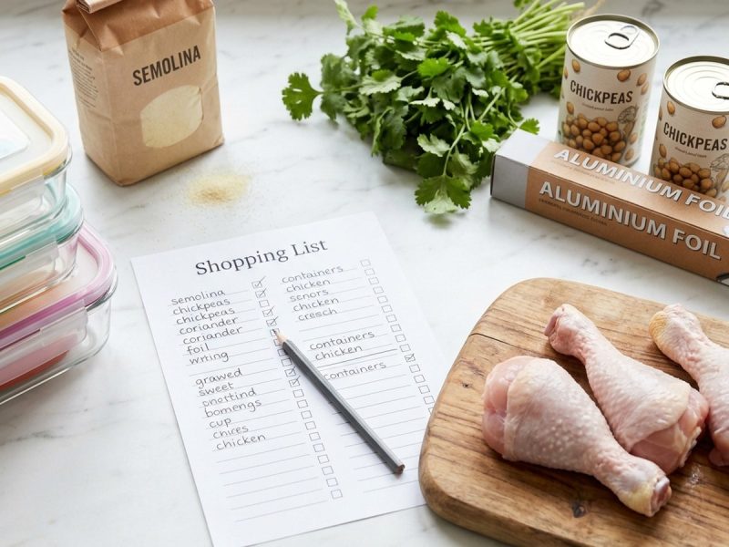 La liste de courses d’un grand repas, écrite pour être cochée