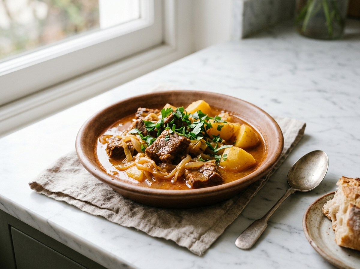 Le bœuf aux oignons et pommes de terre, à l’algérienne