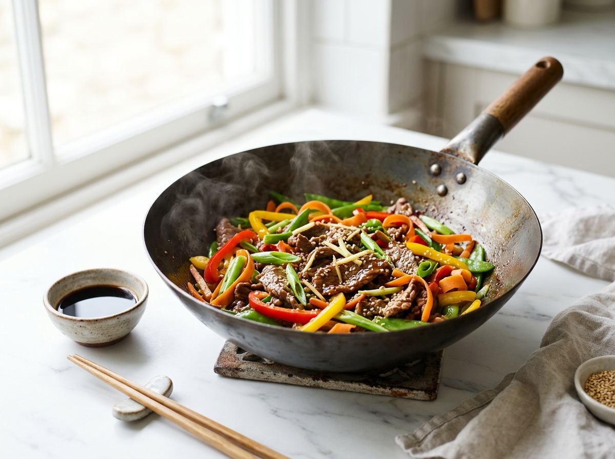 Le sauté au wok, des émincés et une sauce sans alcool