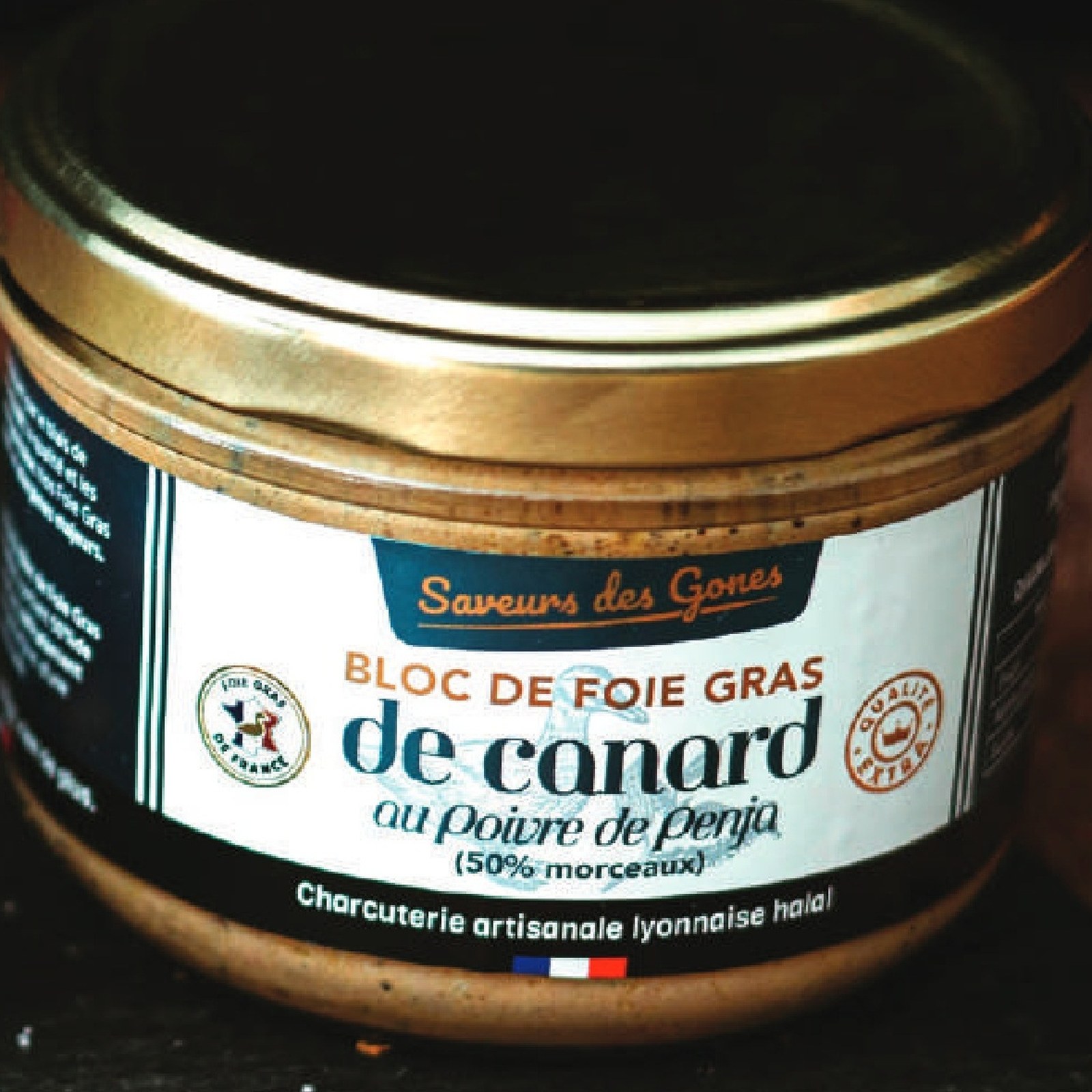 Bloc de foie gras de canard au poivre de Penja, charcuterie halal
