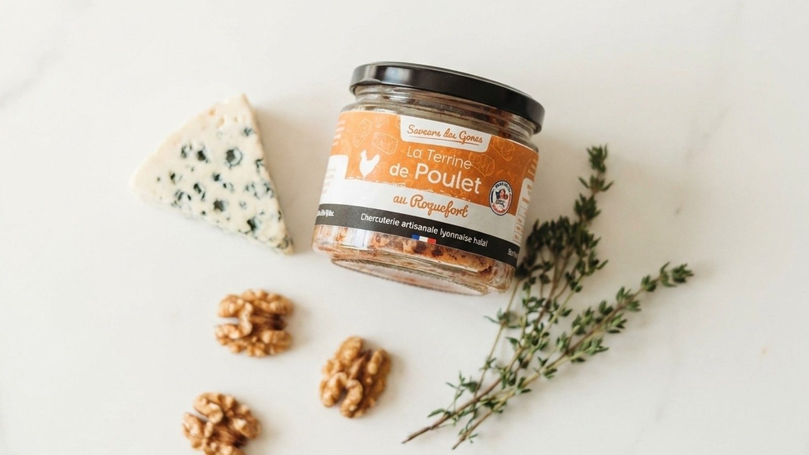 Tartines de terrine de poulet halal au Roquefort et poires