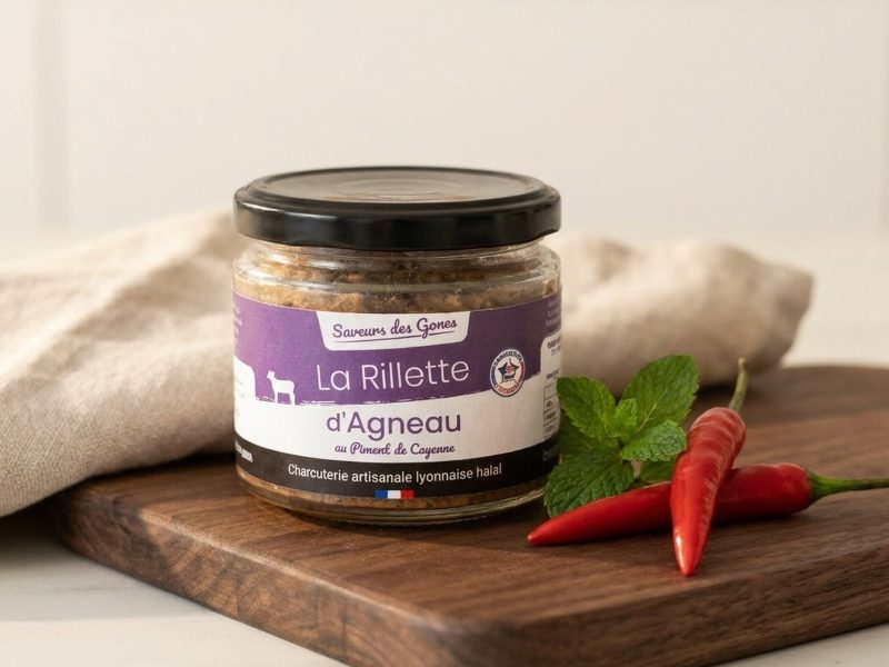 Rillette d’agneau au piment de Cayenne, charcuterie halal