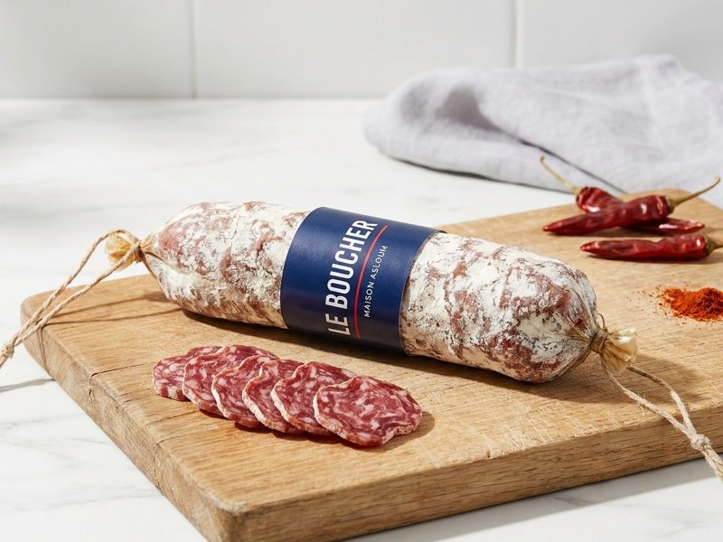 Saucisson sec au piment d’Espelette, charcuterie halal