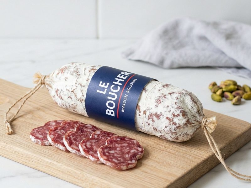 Saucisson sec à la pistache, charcuterie halal