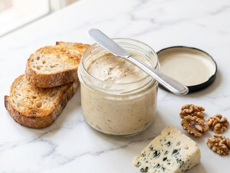 Terrine de poulet au Roquefort, servi sur du pain