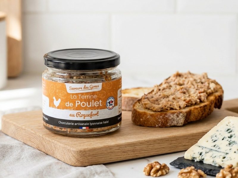 Terrine de poulet au Roquefort, charcuterie halal