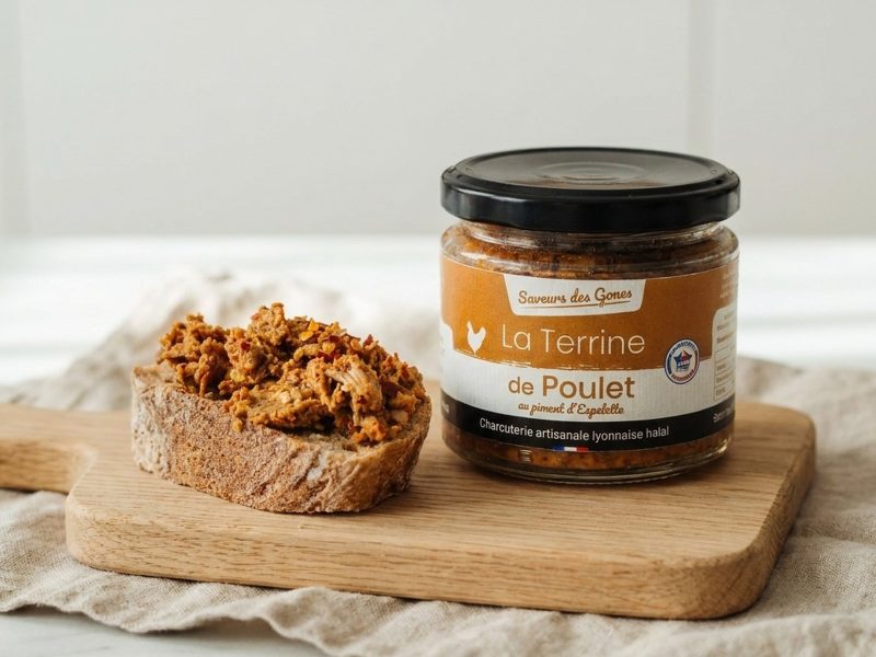 Terrine de poulet au piment d’Espelette, servi sur du pain