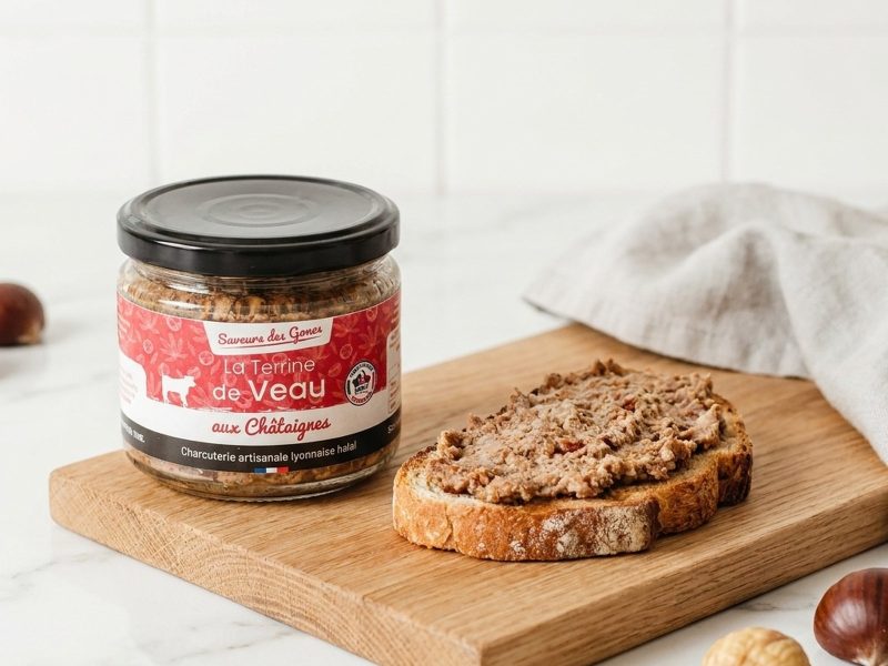 Terrine de veau aux châtaignes, charcuterie halal