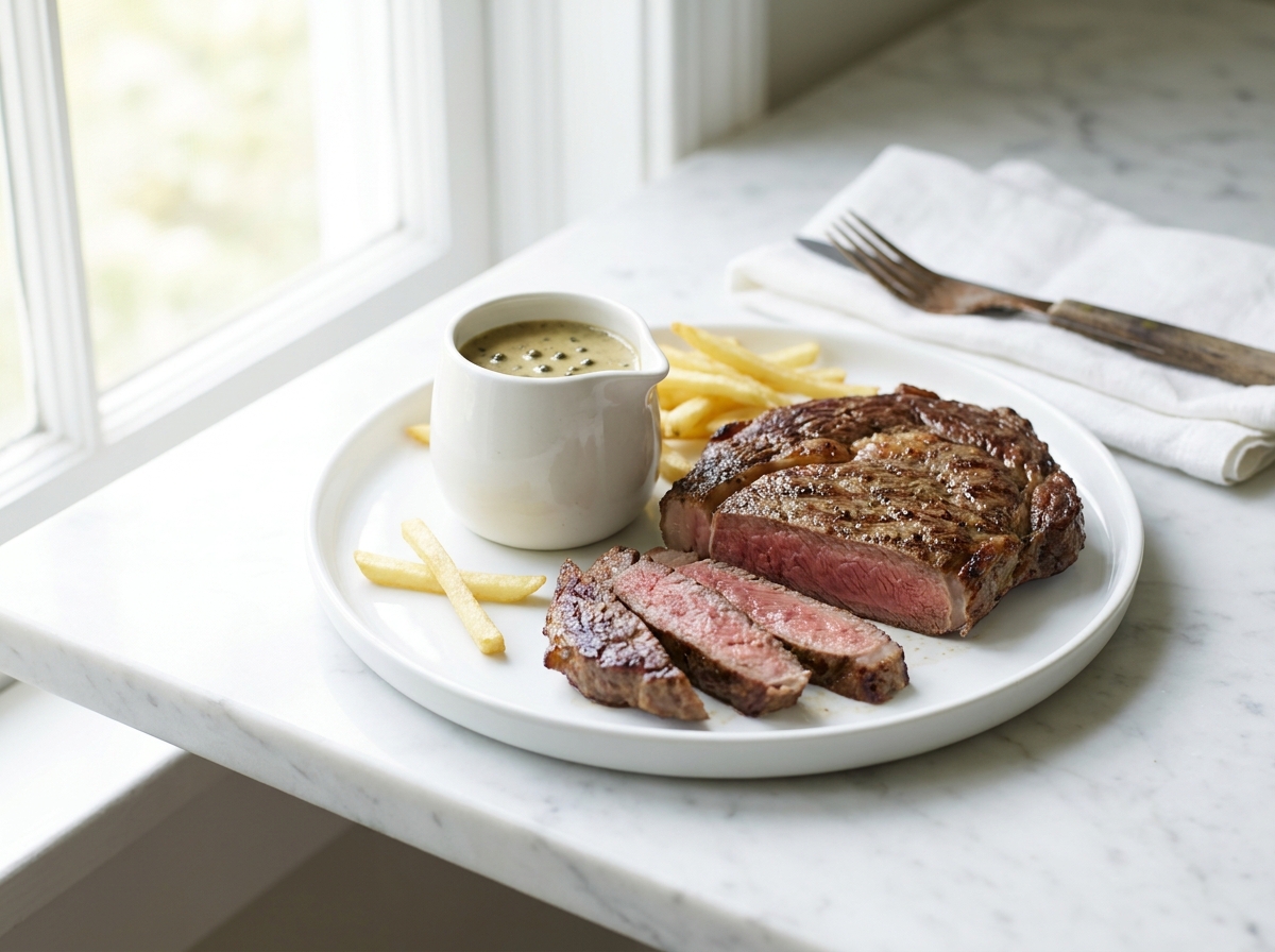 Entrecôte grillée, sauce au poivre