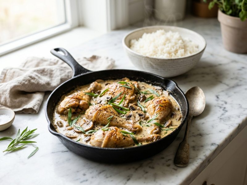 Fricassée de poulet à la crème et aux champignons