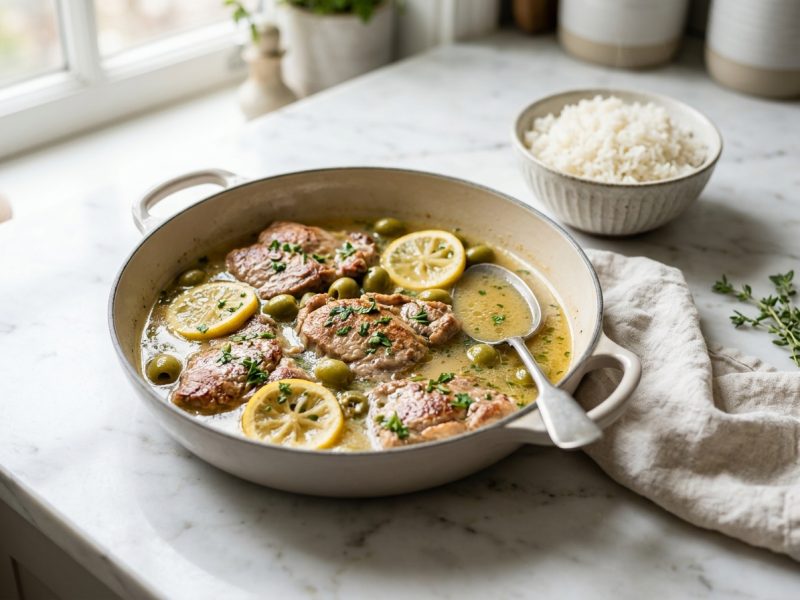 Sauté de veau au citron et aux olives