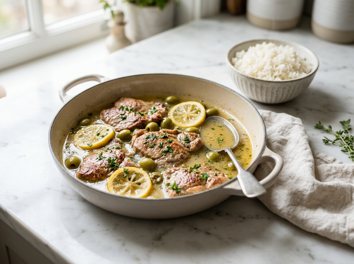 Sauté de veau au citron et aux olives