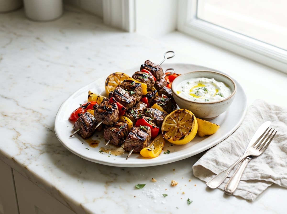 Brochettes de veau au barbecue, marinade au yaourt