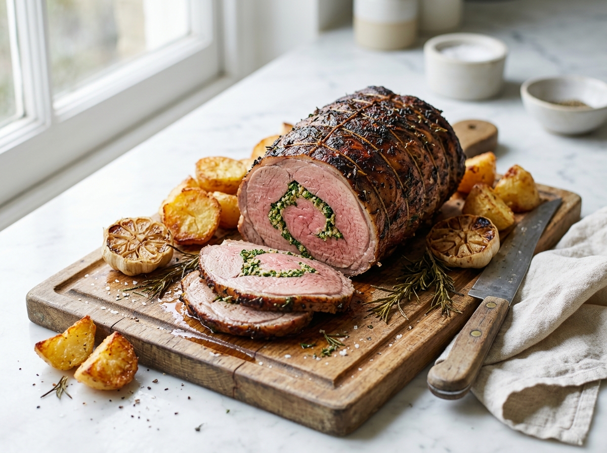 Épaule d’agneau farcie aux herbes