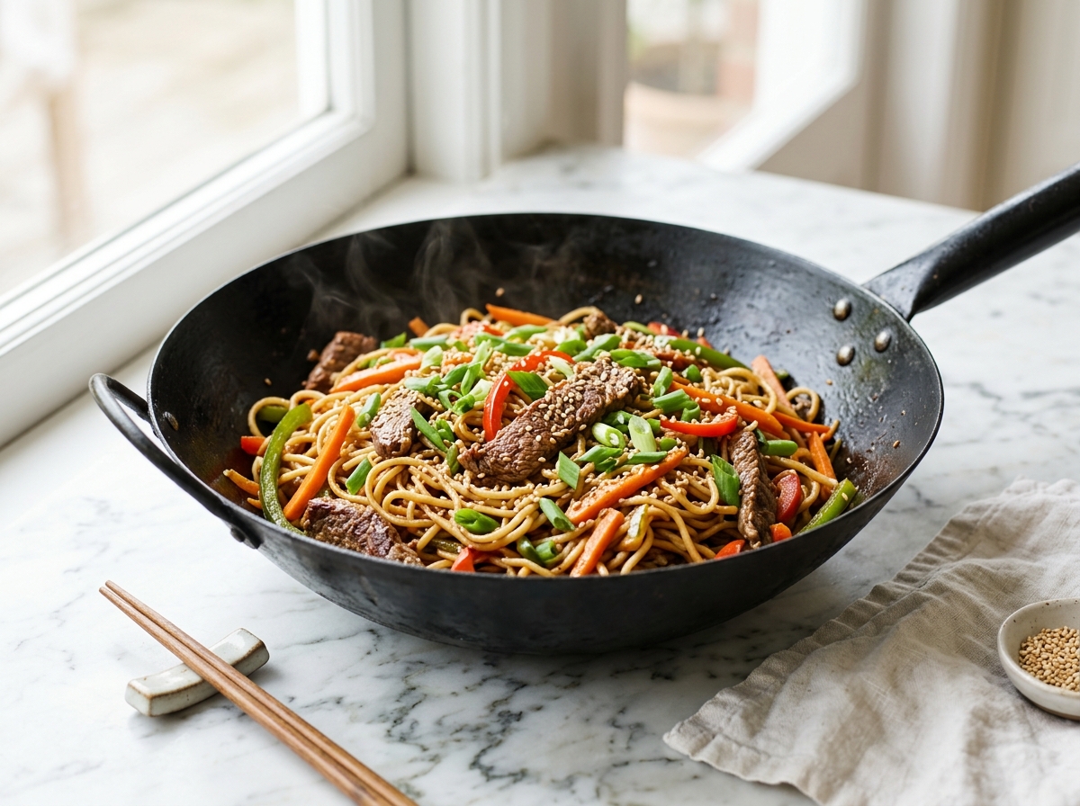 Nouilles sautées au bœuf et aux légumes