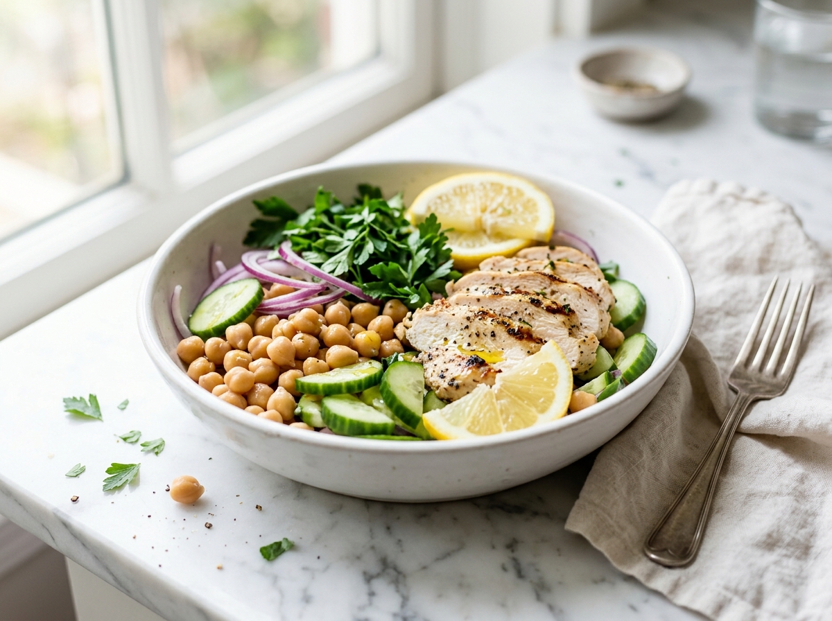 Salade tiède de poulet aux pois chiches