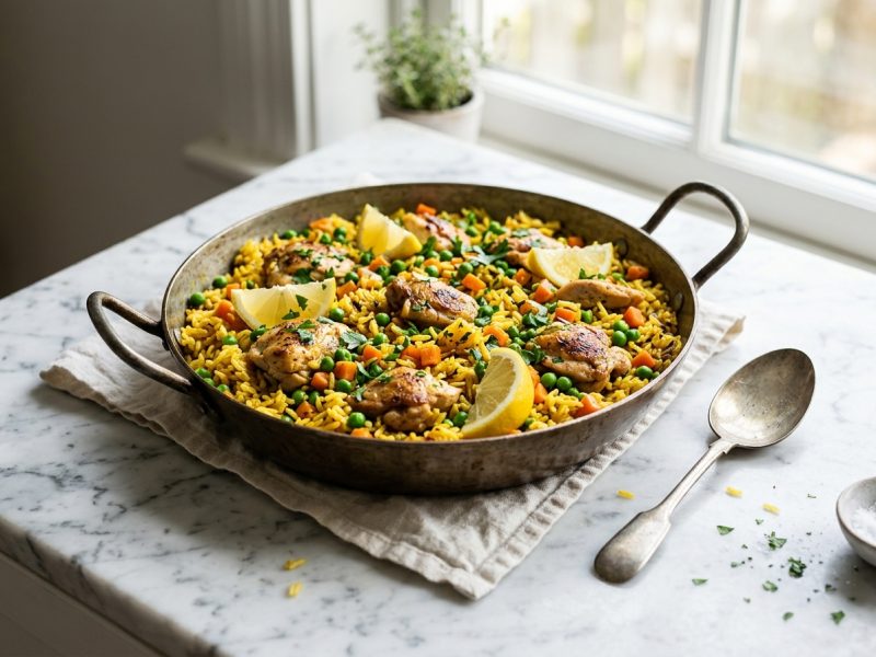 Riz au poulet et aux petits pois
