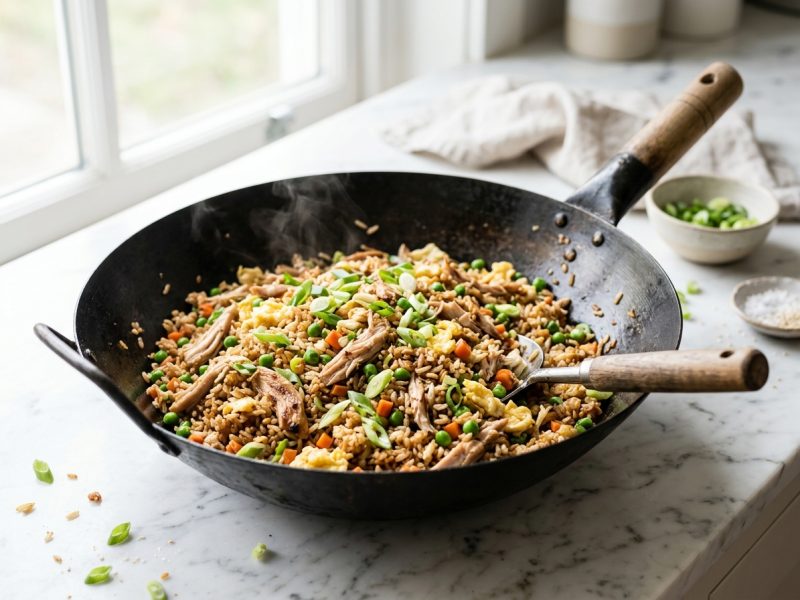 Riz sauté au reste de poulet