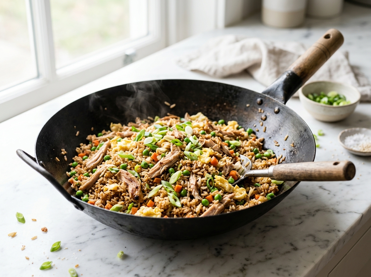 Riz sauté au reste de poulet
