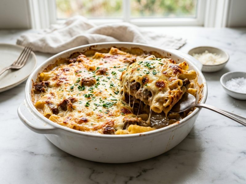 Gratin de pâtes au reste de rôti de veau