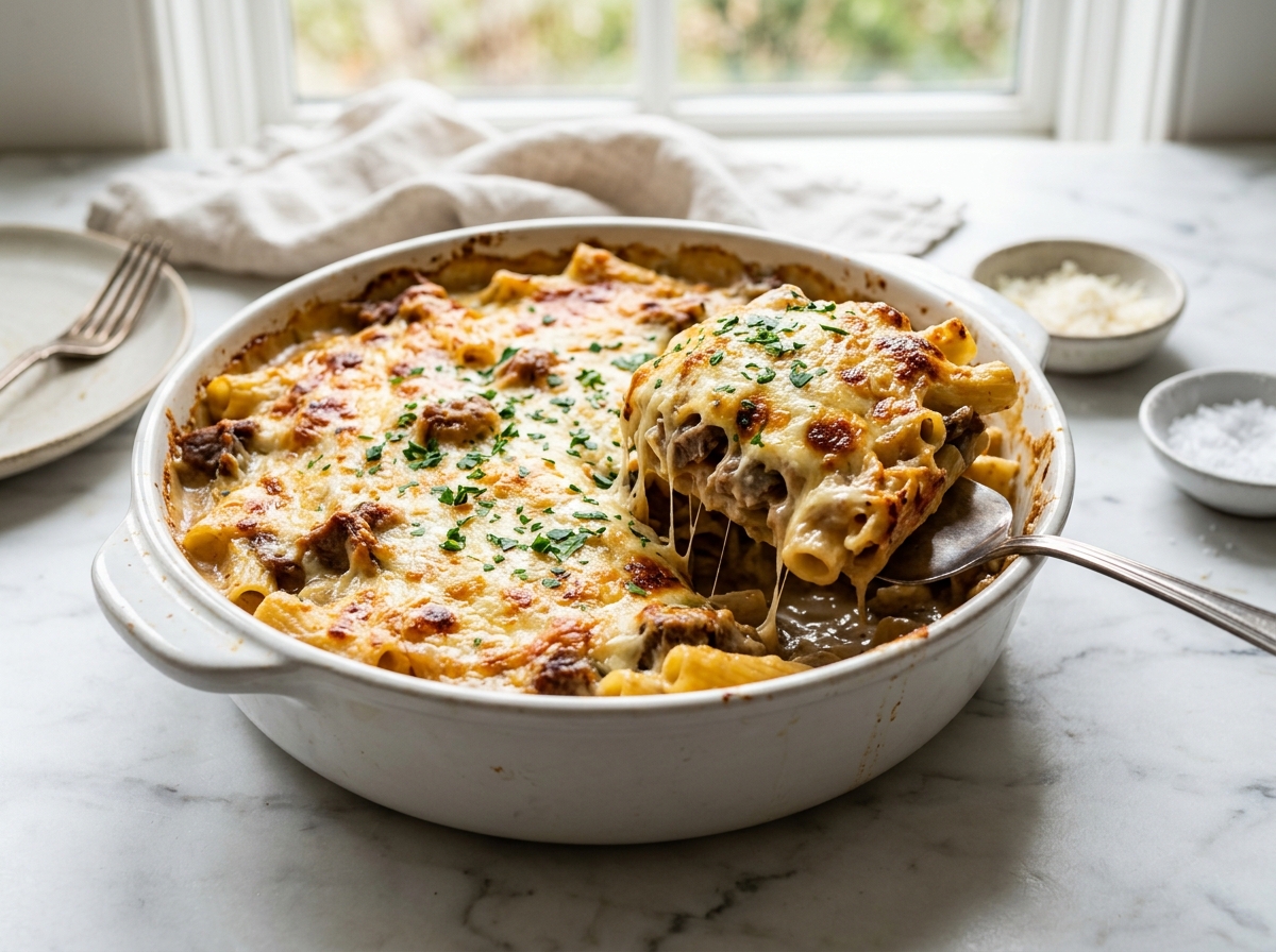 Gratin de pâtes au reste de rôti de veau