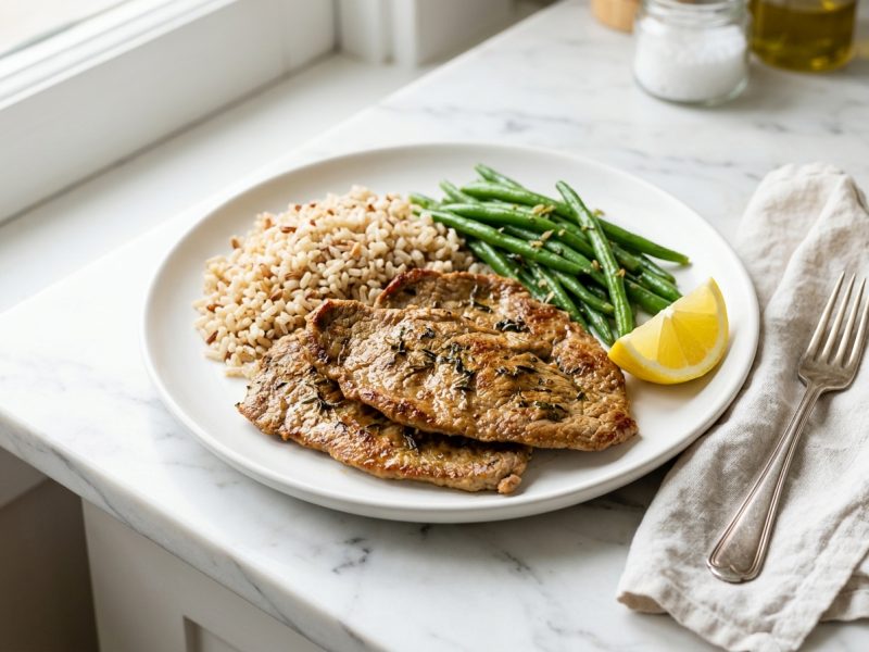 Escalopes de veau au four, riz complet