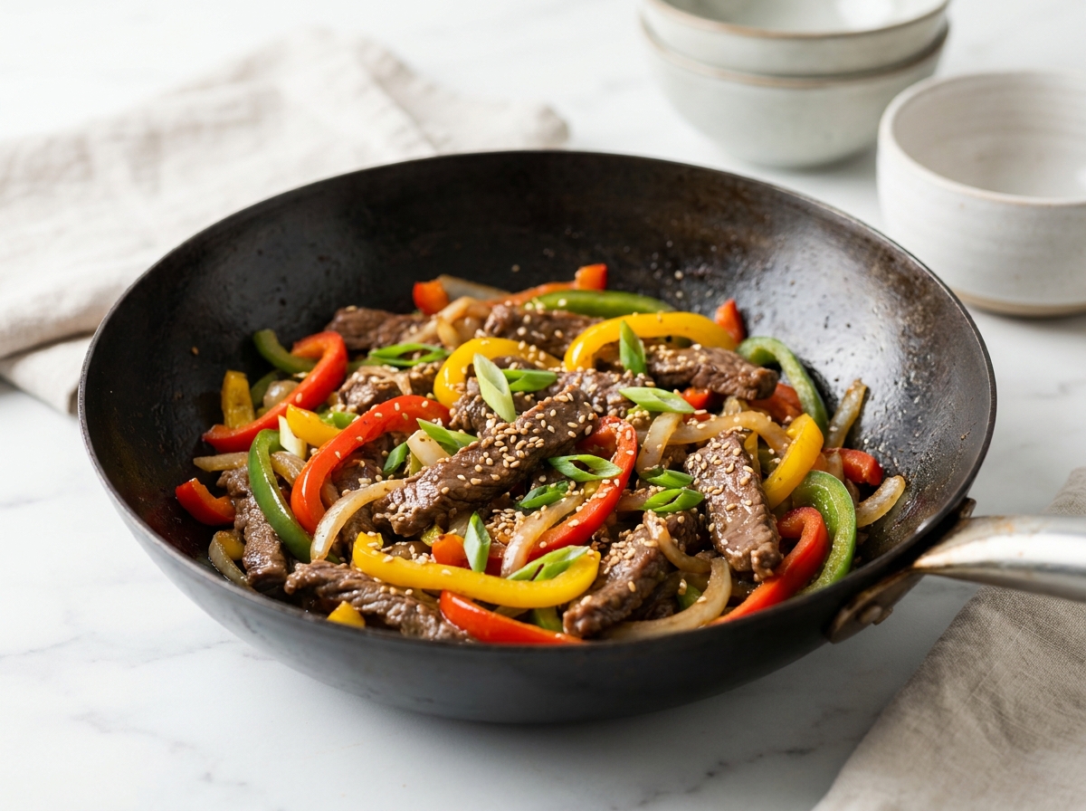 Émincé de bœuf sauté aux poivrons