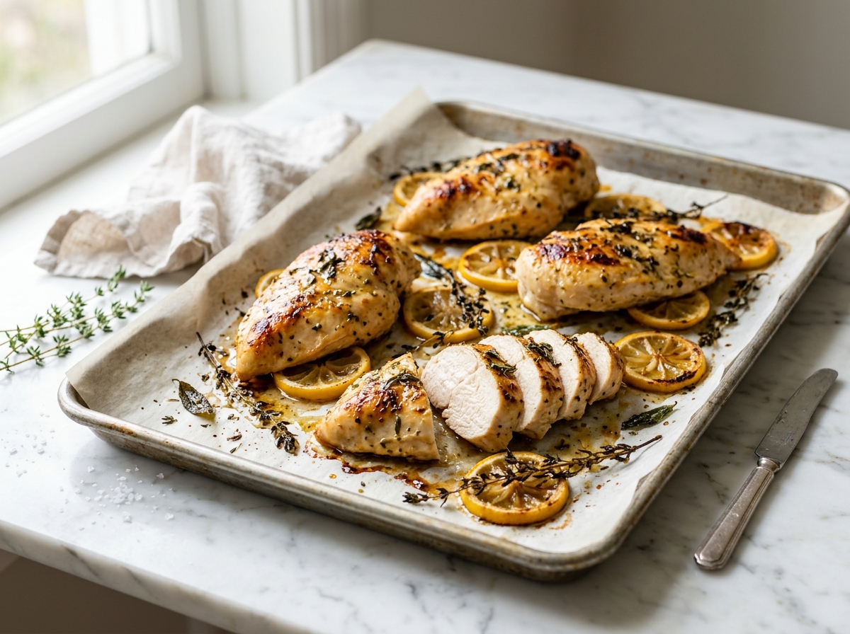Blancs de poulet marinés au citron, au four