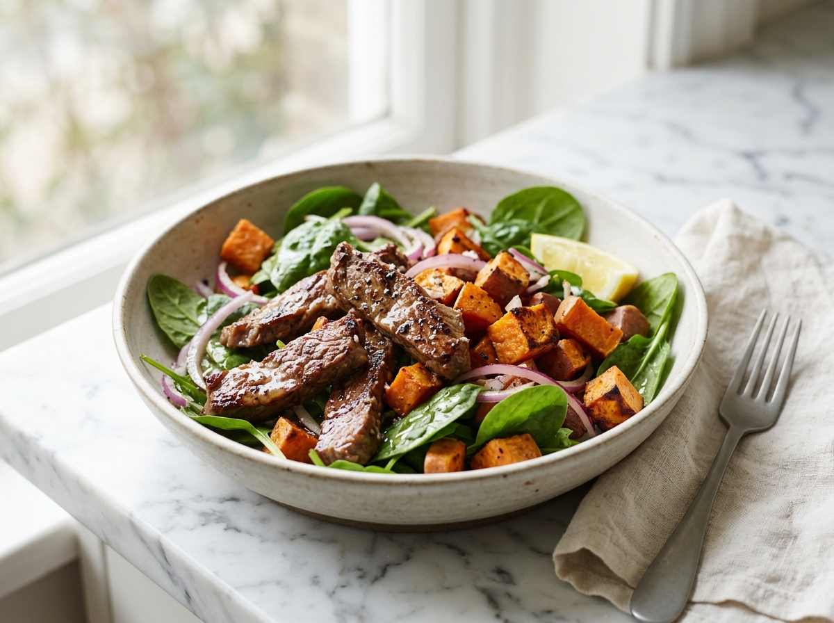 Salade tiède de bœuf et patate douce