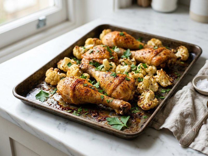 Cuisses de poulet au four, chou-fleur rôti