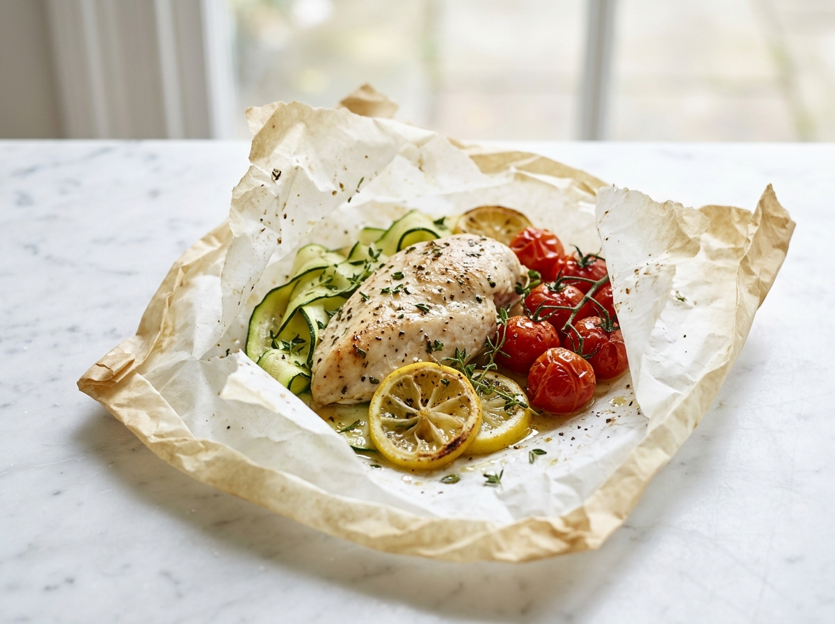 Papillotes de poulet au citron et aux légumes
