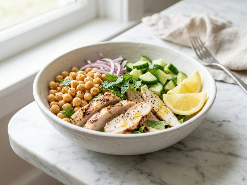 Salade de pois chiches, poulet et menthe