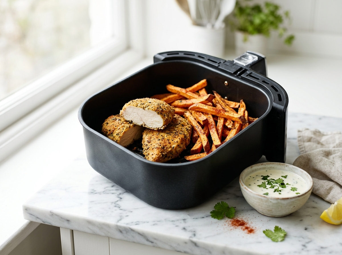 Filets de poulet à l’air fryer, patates douces