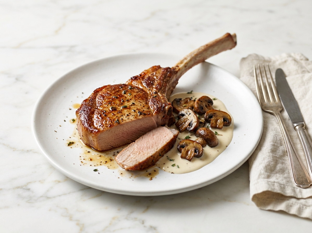 Côte de veau poêlée aux champignons