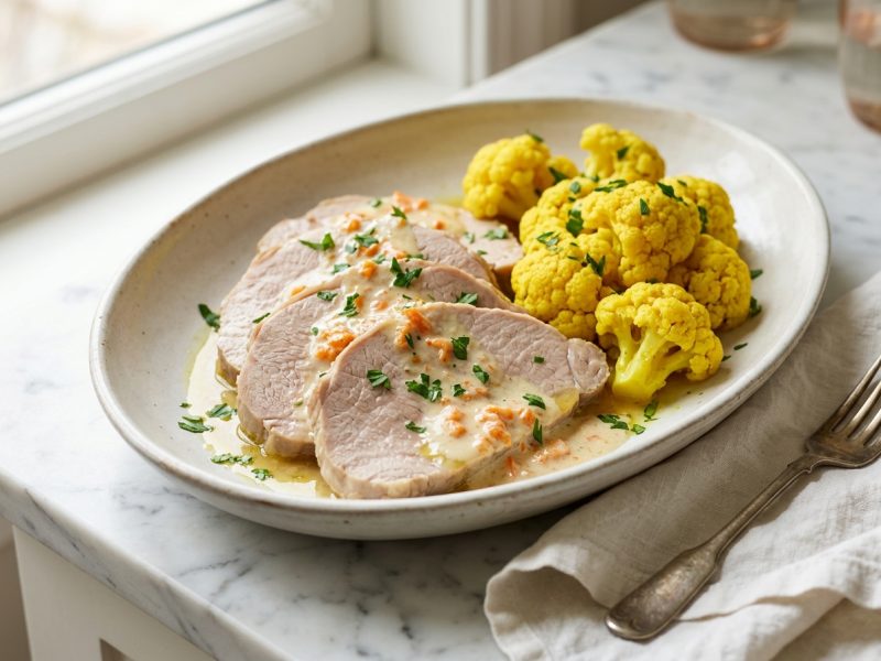 Sous-noix de veau à la cocotte, chou-fleur vapeur