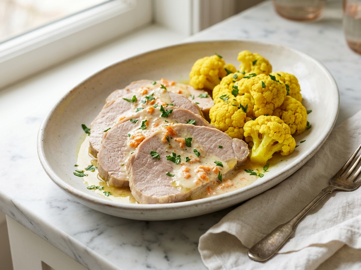 Sous-noix de veau à la cocotte, chou-fleur vapeur