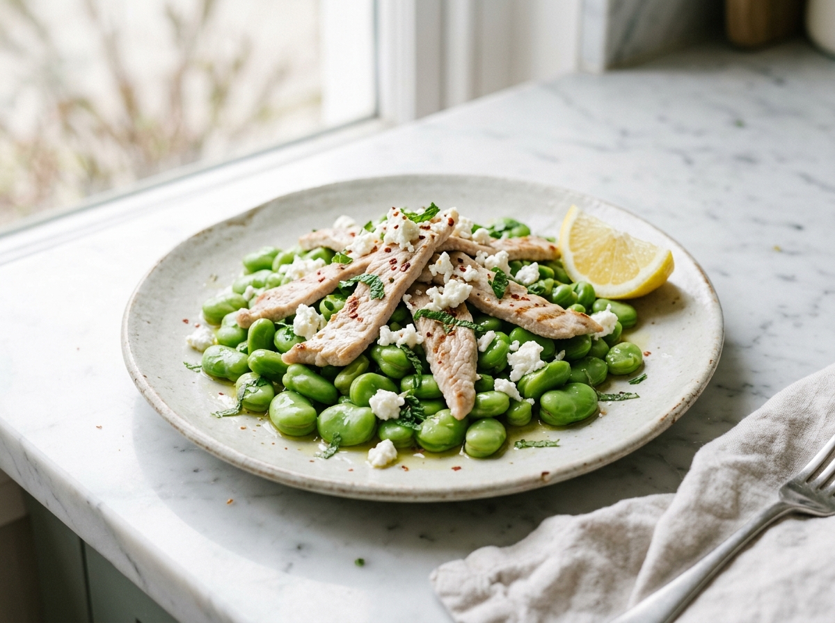 Émincés de veau à la plancha aux fèves