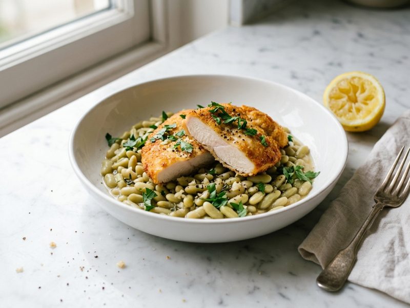 Escalopes de poulet à l’air fryer et flageolets