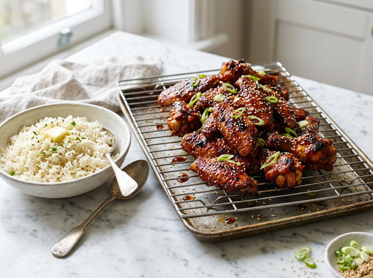 Ailes de poulet au miel et riz au beurre