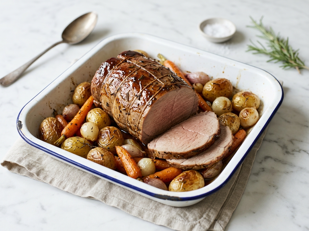 Rôti de veau au four et ses légumes