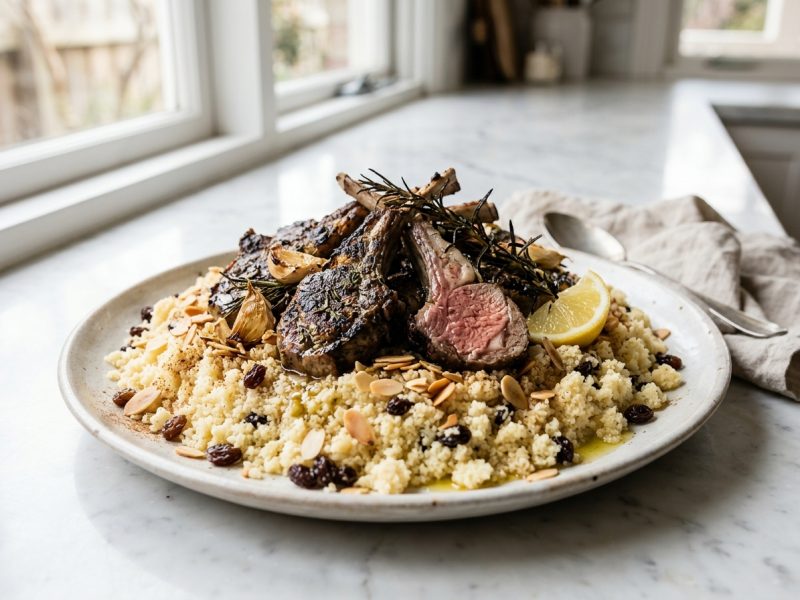 Côtelettes d’agneau à la plancha, semoule beurrée