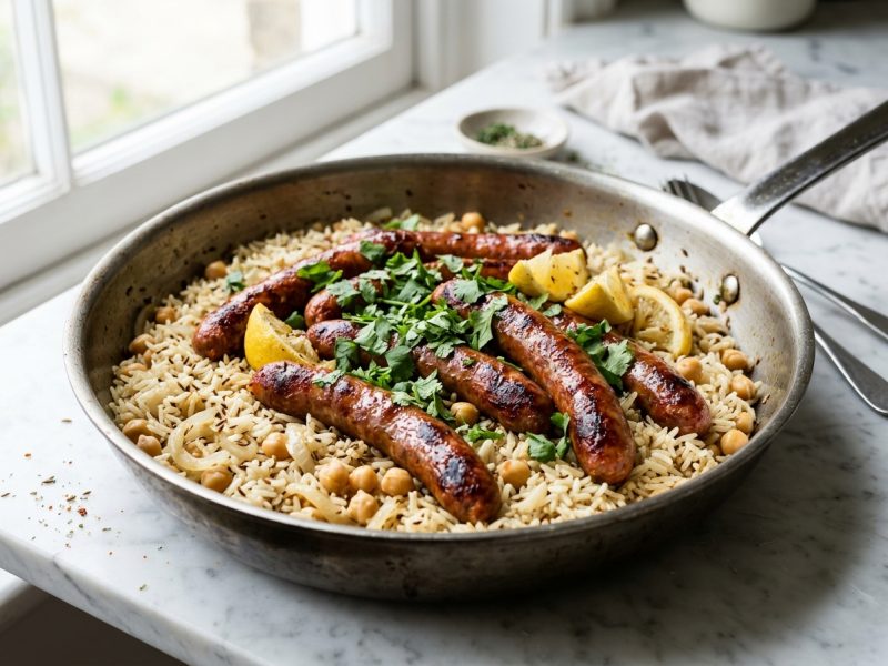 Merguez au four et riz aux pois chiches