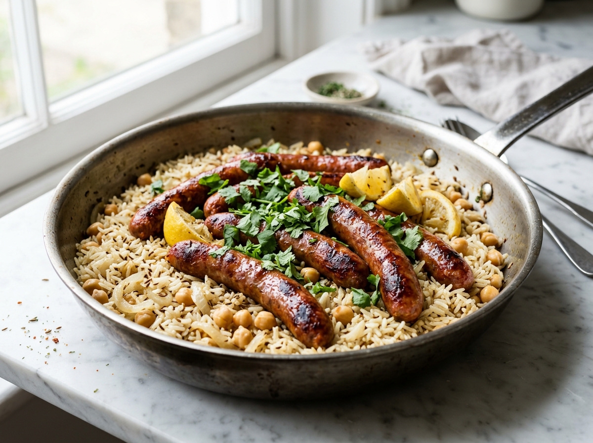 Merguez au four et riz aux pois chiches